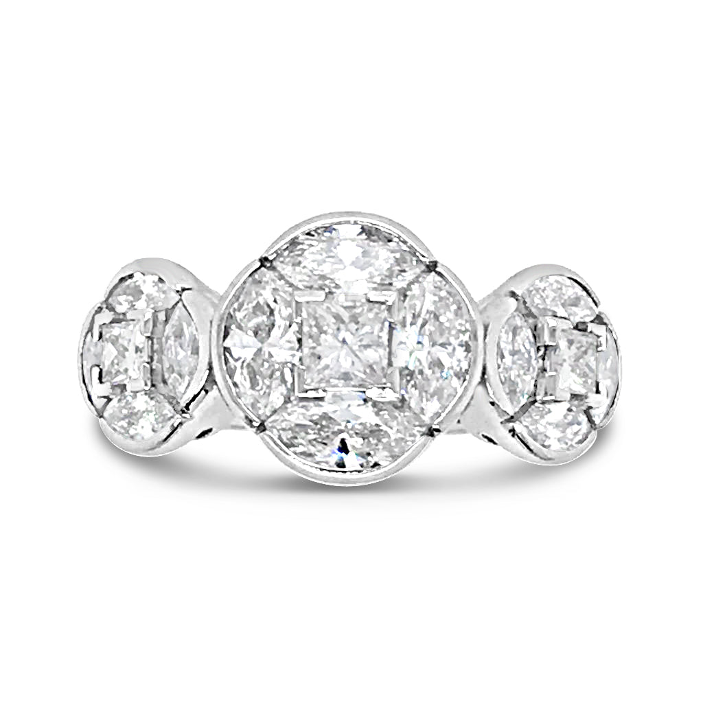 Triple Cluster Ring with Princess and Marquise Cut Diamonds