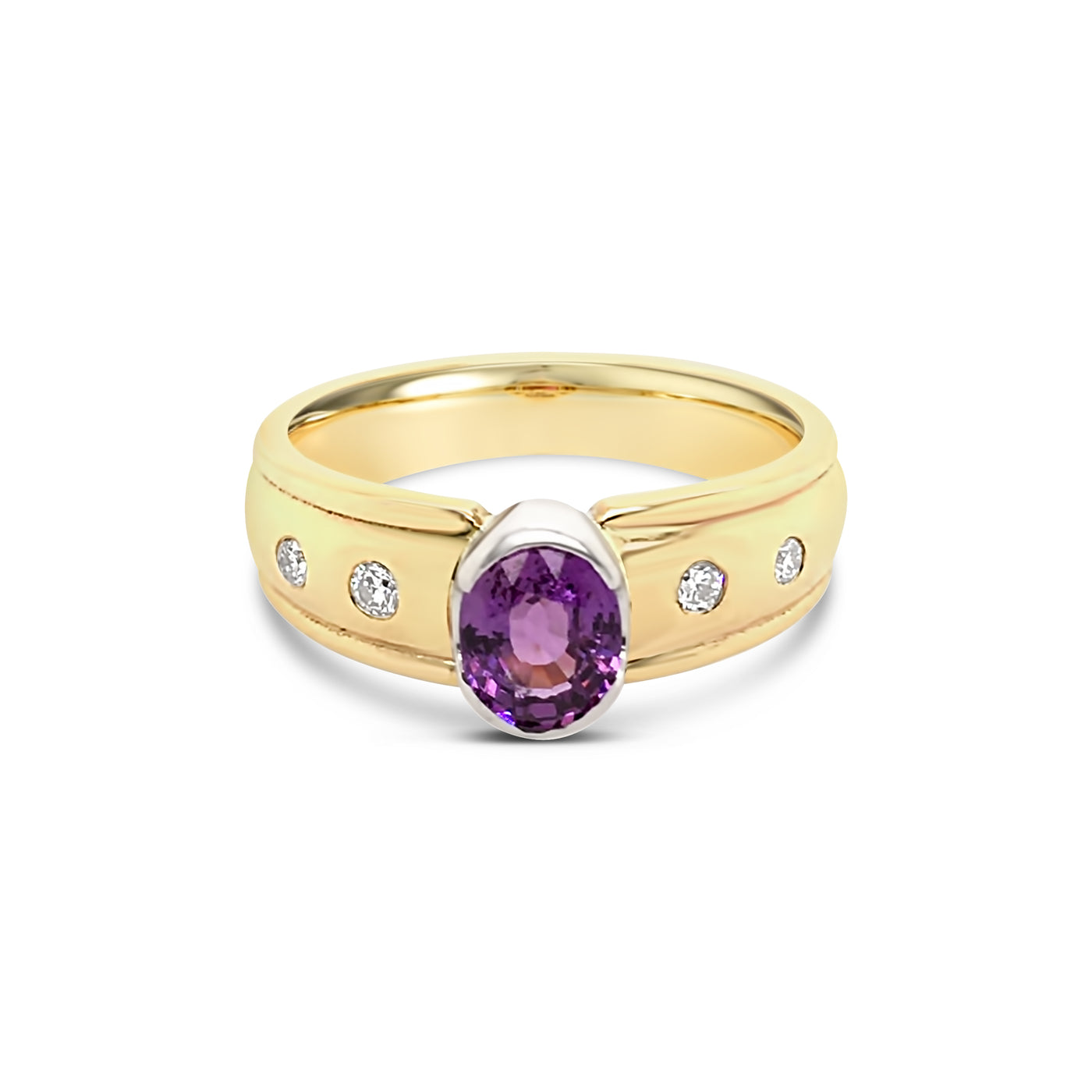 Purple Sapphire & Diamond Ring in 9ct Gold